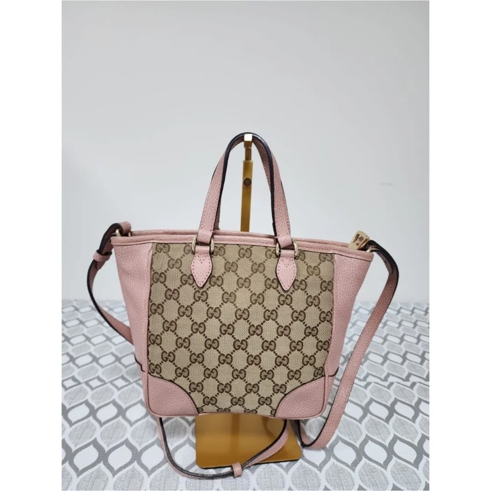 Authentic Gucci Small GG Canvas Bree satchel Bag Beige/Pink